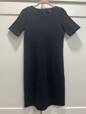 J. Crew Black Short-Sleeve Midi Sheath Dress size 4 wool blend